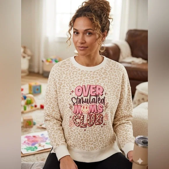 Leopard Print Overstimulated Moms Graphic Sweatshirt - Custom - Picture 1 of 1